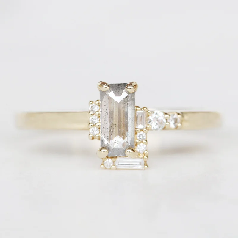 Chic gold rings for fashion-forward women -Jacob Ring with a 0.75 Carat Emerald Cut Salt and Pepper Diamond and White Diamond Partial Halo in 14k Yellow Gold - Ready to Size and Ship