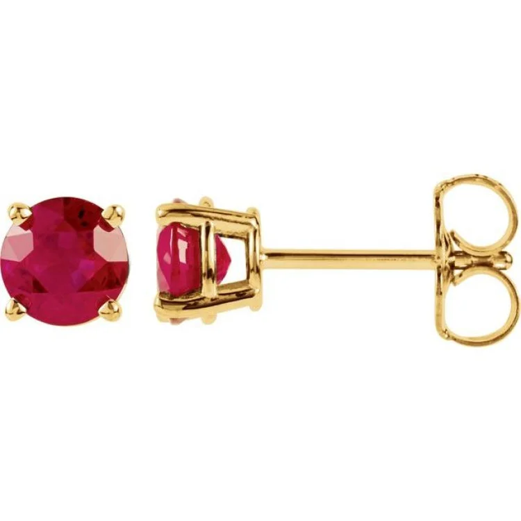 Modern gold earrings-14K Yellow 5 mm Lab-Grown Ruby Stud Earrings