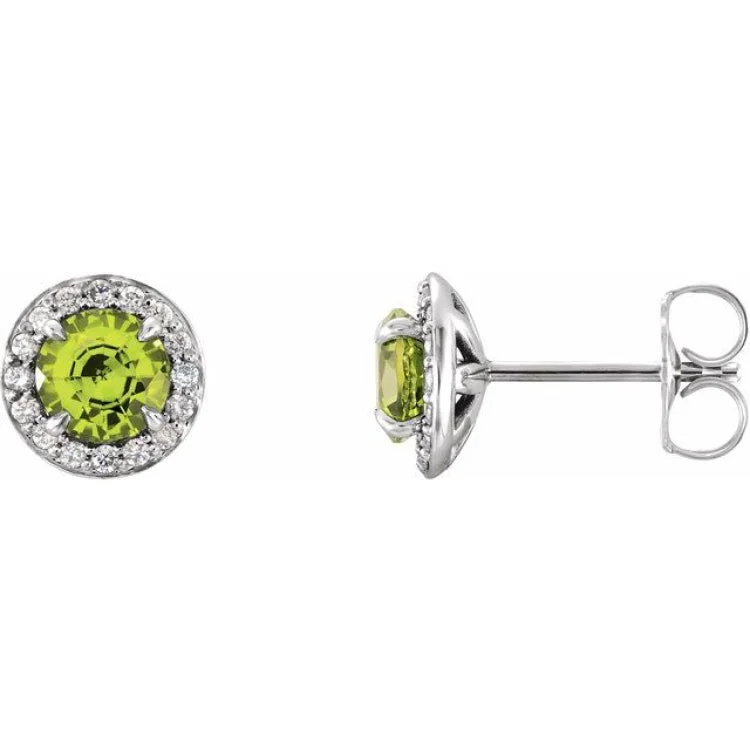 Crystal stud earrings-14K White 5 mm Natural Peridot & 1/8 CTW Natural Diamond Earrings