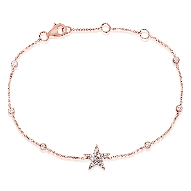 Crystal bracelets for elegant outfits -14K Rose Gold Diamond Star Bezel Station Bracelet