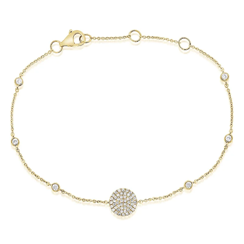 Vintage-inspired silver bracelets for chic looks -14K Yellow Gold Diamond Pave Disc & Bezel Station Bracelet