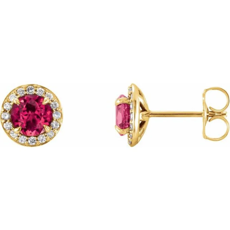 Geometric diamond earrings-14K Yellow 3.5 mm Natural Ruby & 1/8 CTW Natural Diamond Earrings