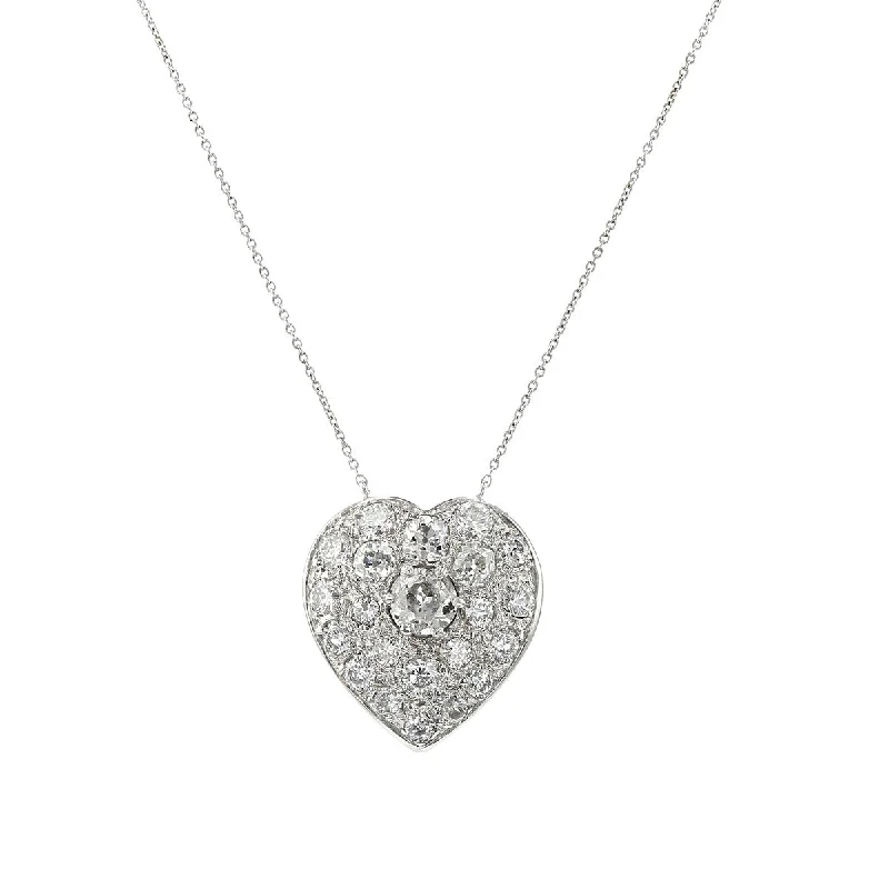 Designer statement necklaces -Platinum Old European Cut Diamond Heart Pendant Necklace