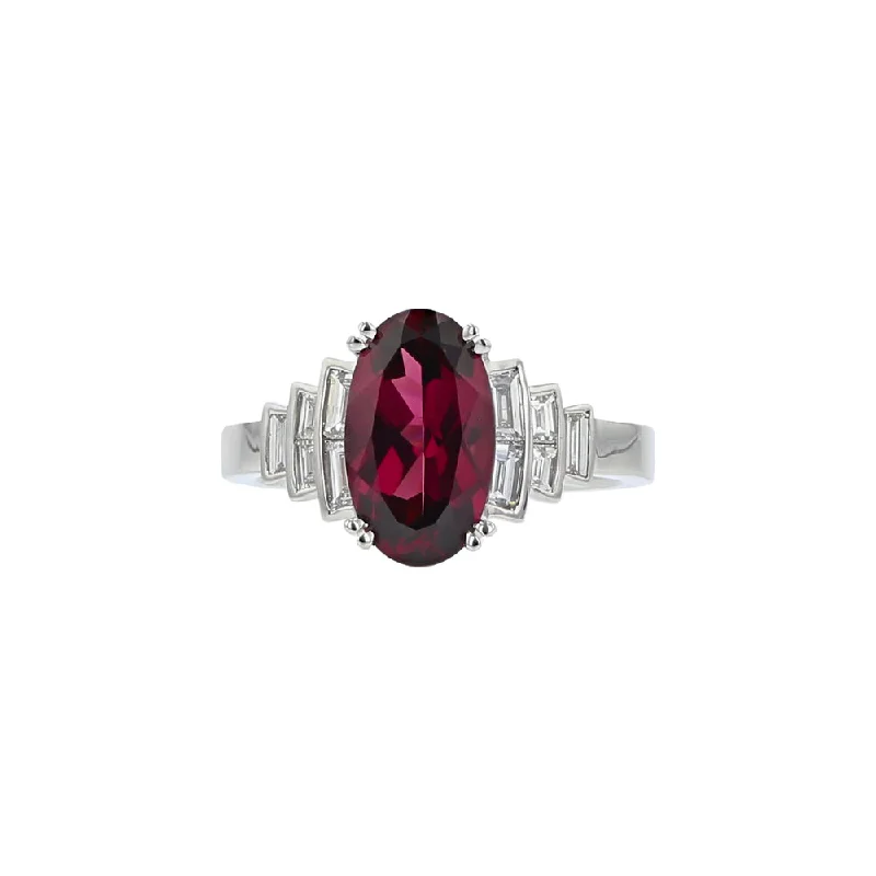 Silver wedding rings for women -Garnet and Diamond Pastel Ring