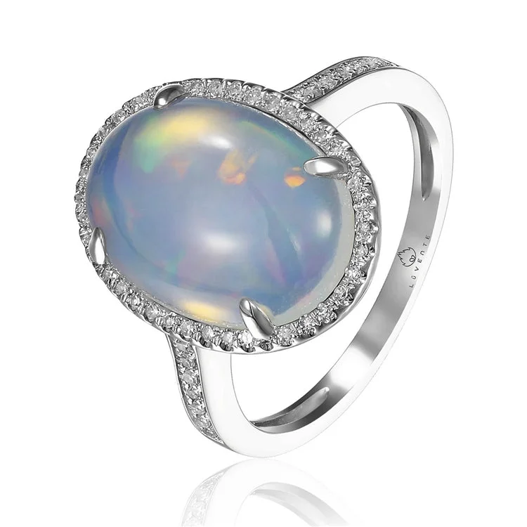 Affordable gemstone rings for women -Luvente Opal 14kt White Gold Ring R03958