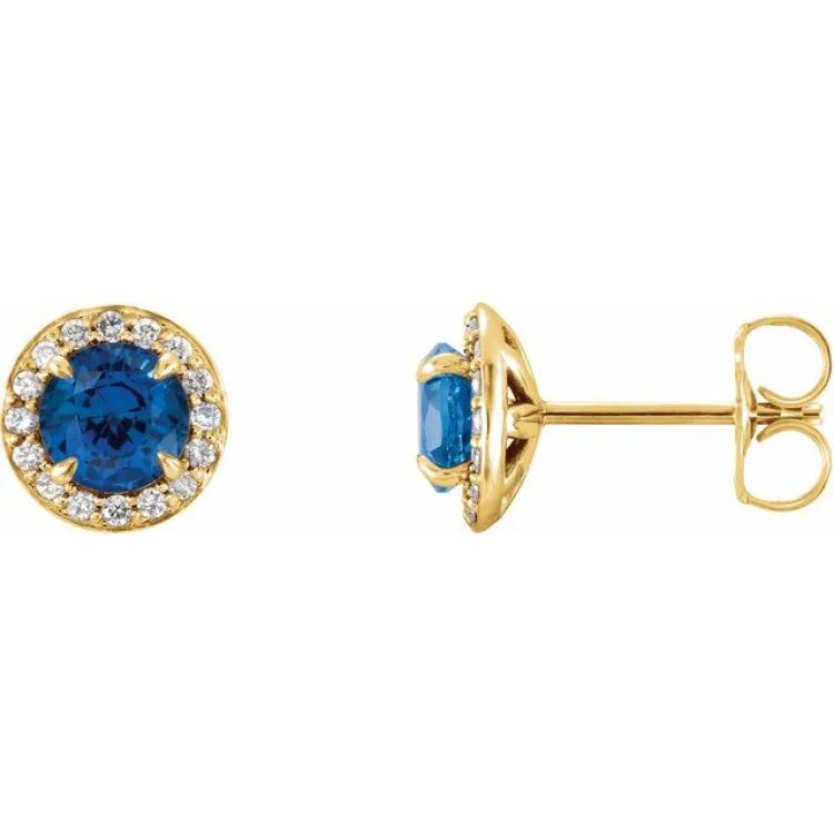 Women’s gemstone stud earrings-14K Yellow 3.5 mm Lab-Grown Blue Sapphire & 1/8 CTW Natural Diamond Earrings