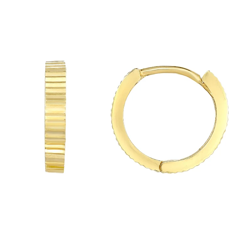 Large gold earrings-14K Gold Linear Diamond Cut Huggie Earring