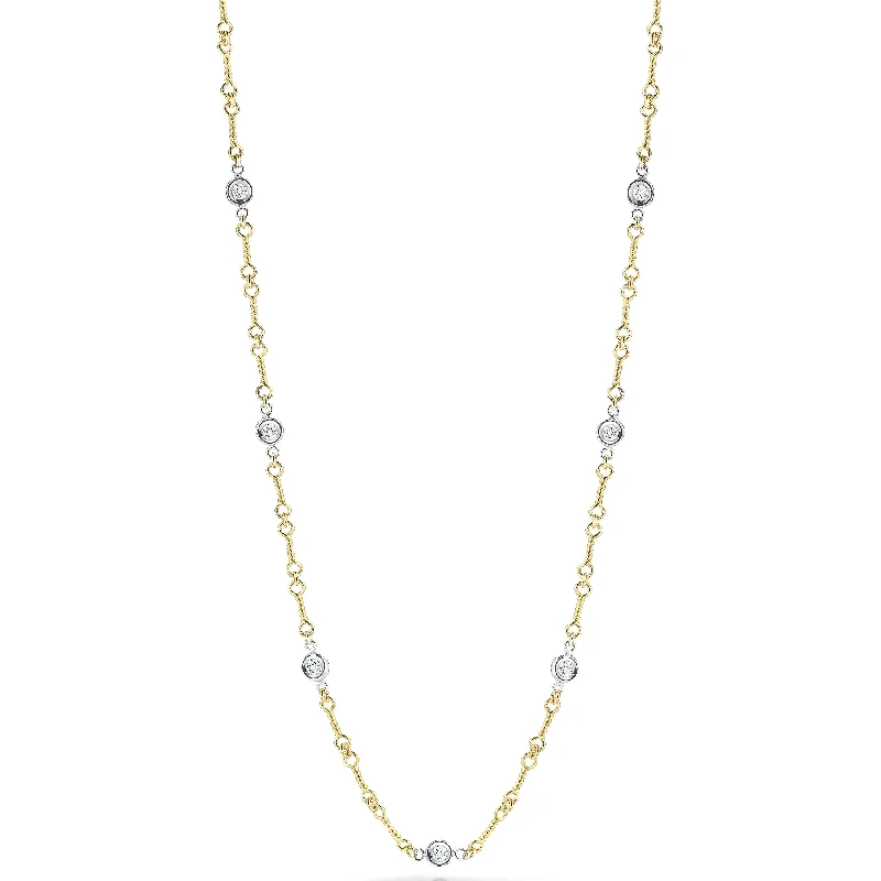 Necklaces for fashionistas with bold designs -Diamonds by the Inch 0.28Ct Round Diamond 7 Station Dog Bone Necklace in 18K White and Yellow Gold, 18 in