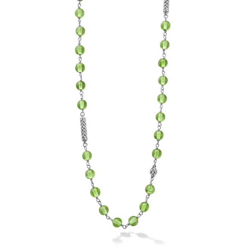 Custom jewelry necklaces for brides -Long Peridot Beaded Necklace