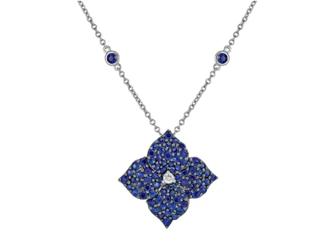 Colorful glass bead necklaces for fun look -18k White Gold Sapphire Diamond Flower Pendant