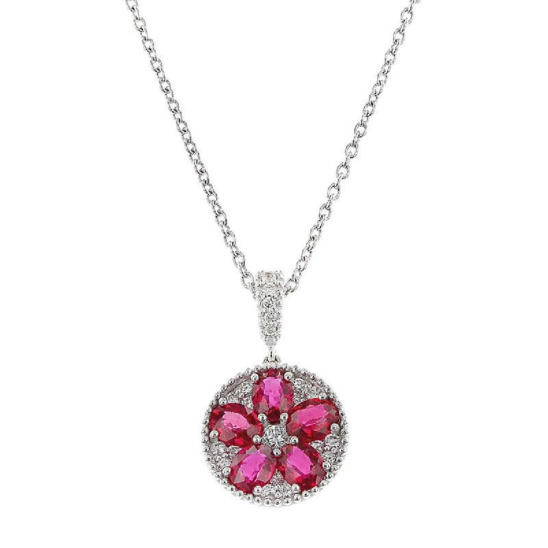 Gold necklaces with meaningful pendants -Salavetti Oval Ruby and Diamond Pendant Necklace