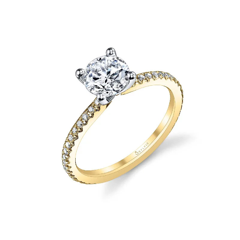 Romantic rings for couples with unique designs -Ring Mounting by Sylvie for 1.25 Carats Center, 14K Yellow Gold