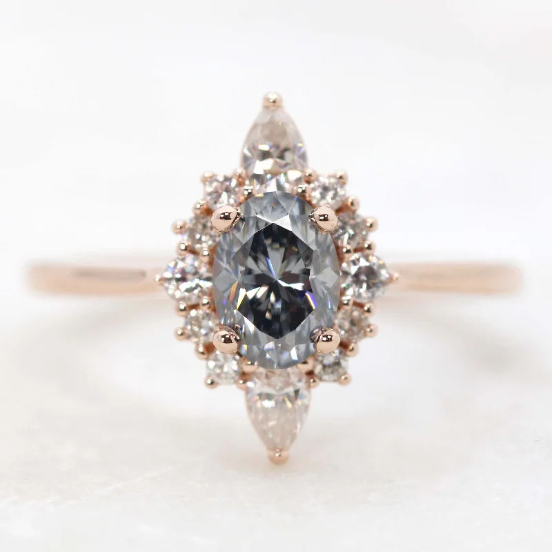 Classic white gold rings for weddings -Noelle Ring with a 0.80 Carat Gray Oval Moissanite and Moissanite Accents - Made to Order