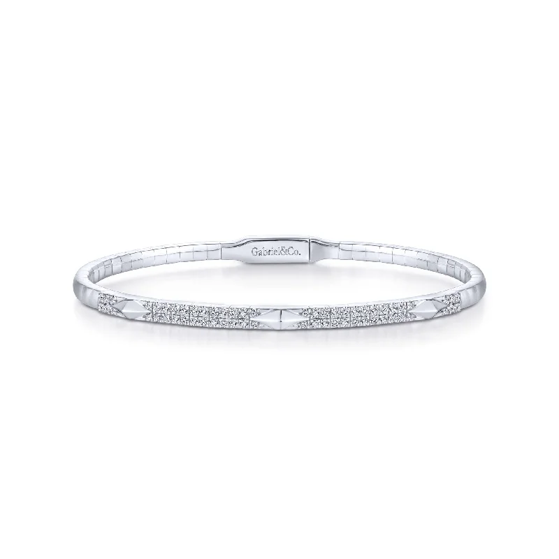 Handmade bracelets with unique designs -14K White Gold Diamond Pyramid Accent Bangle