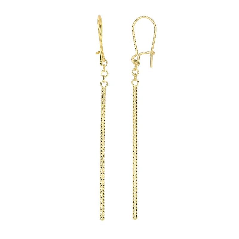 Men’s diamond earrings-14K Gold Diamond Cut Bar Linear Drop Earring