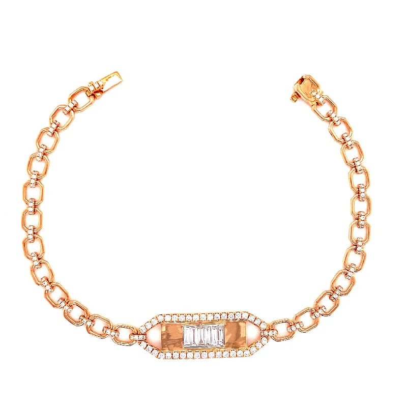 Custom bracelets for celebratory occasions -18K Rose Gold Round+Baguette Diamond Bar Bracelet