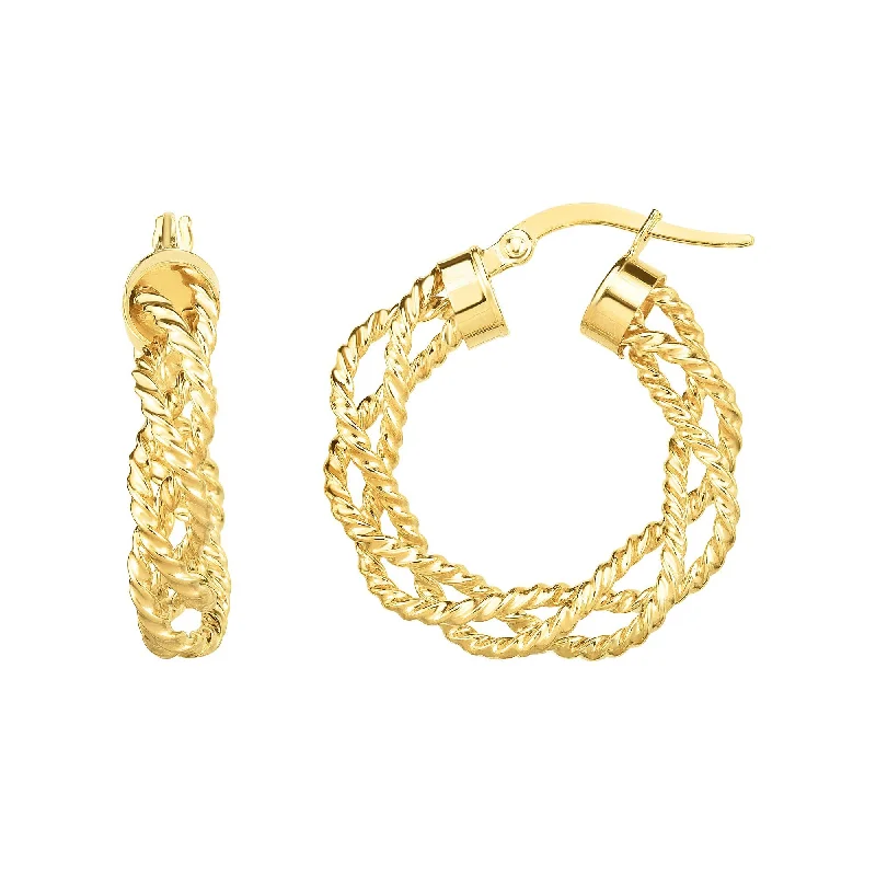 Large gemstone earrings-14K Gold Braided Twist Hoop Earring