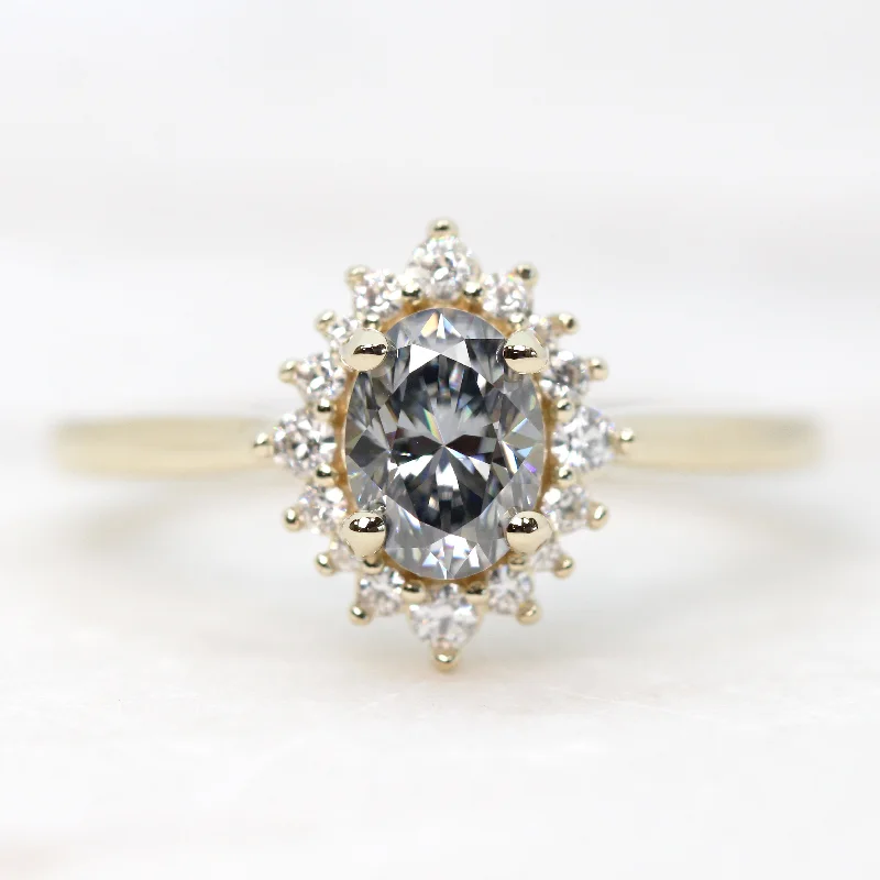 Unique diamond rings with colorful accents -Lena Ring with a Gray Oval Moissanite and Moissanite Accents - Made to Order