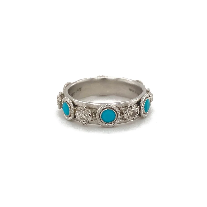 Vintage-inspired rings for collectors -Turquoise and Diamond Stack Ring