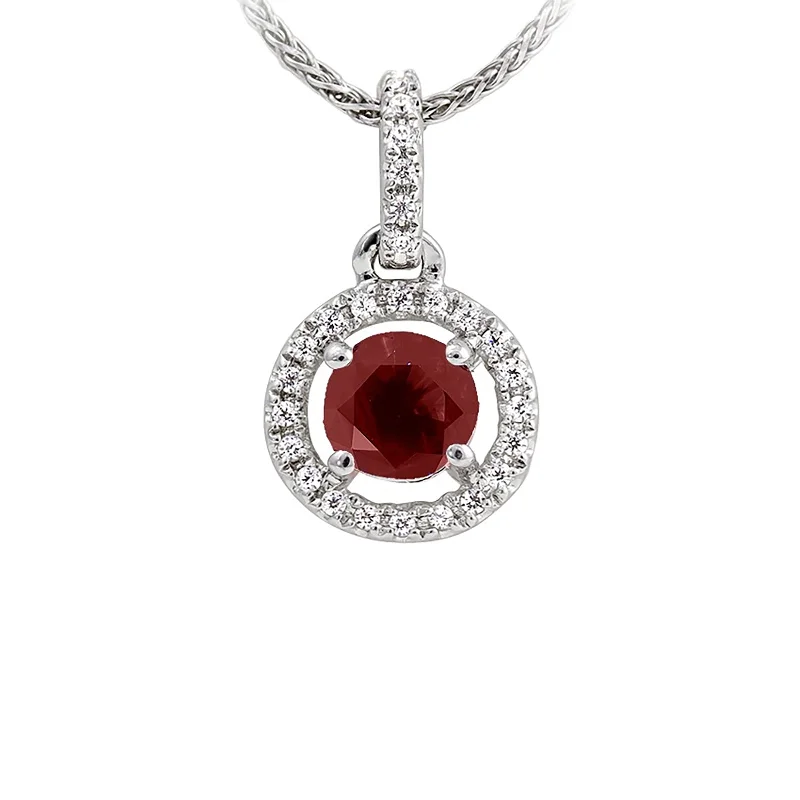 Personalized pendant necklaces for couples -Ruby and Diamond Halo Pendant