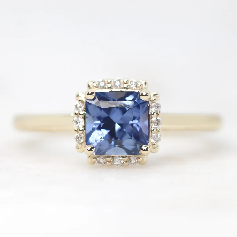 Affordable titanium rings for weddings -Astrid Ring with a 1.08 Carat Radiant Cut Blue Sapphire and White Accent Diamonds in 10k Yellow Gold - Ready to Size and Ship