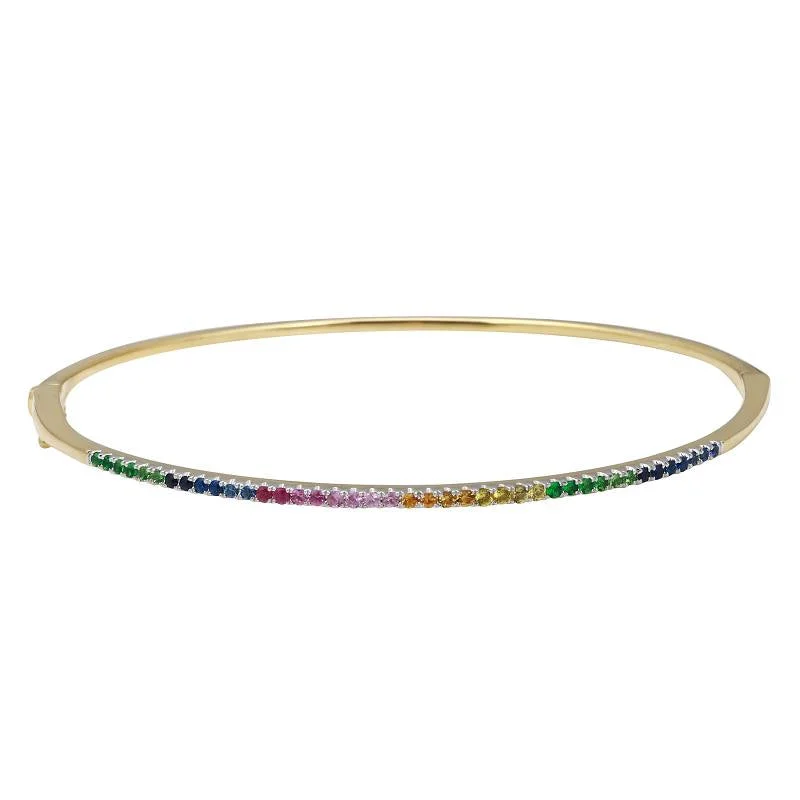 Chunky bracelets for statement looks -14k Yellow Gold Rainbow Gemstone Bangle