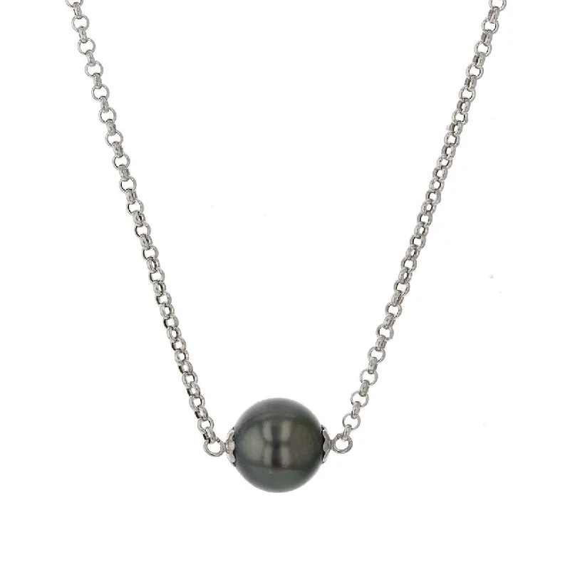 Vintage inspired necklaces -14K White Gold Black Tahitian Pearl Pendant Necklace