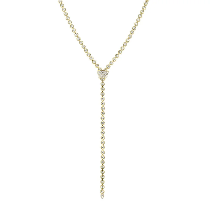 Trendy pendant necklaces for teens -18K Yellow Gold Zipper Diamond Long Necklace