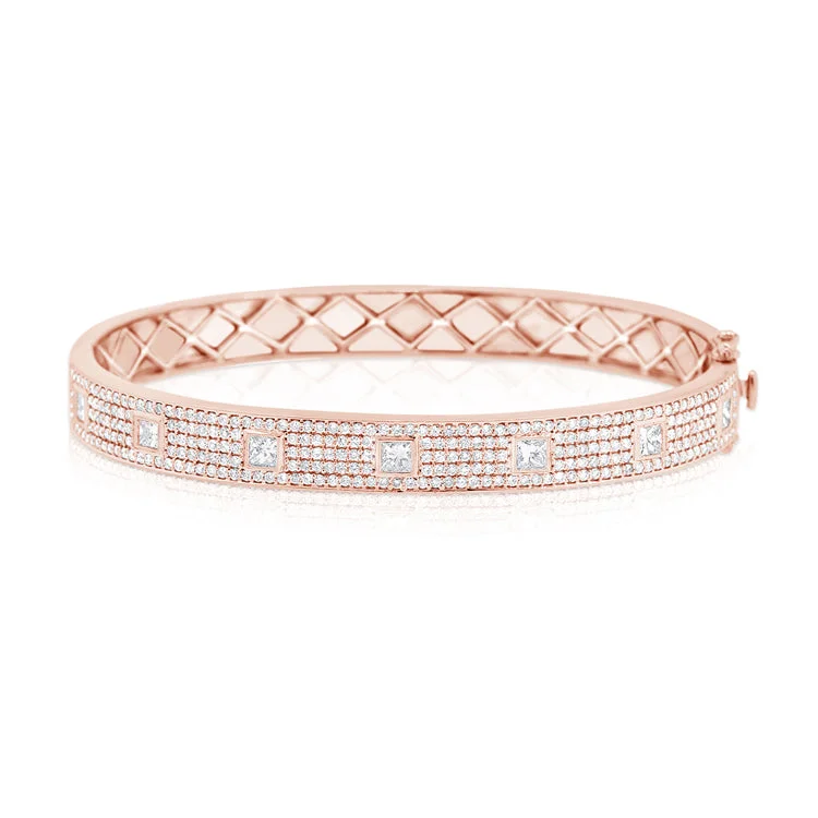 Silver cuff bracelets for bold style -14K Rose Gold Diamond Pave Hinged Bangle