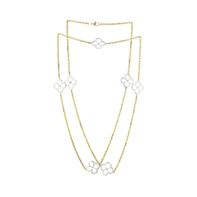 Birthstone necklaces for mom -7 Station Petal Diamond Necklace in 18K Yellow and White Gold