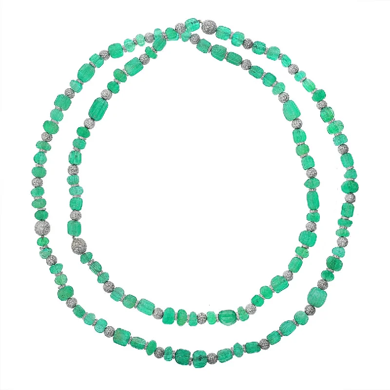 Necklaces for young girls with cute designs -Double Strand Emerald and Diamond Necklace