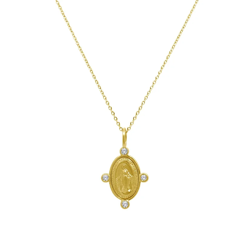 Fine jewelry necklaces for exclusive gifts -Miraculous Medal with Diamond Bezel Border