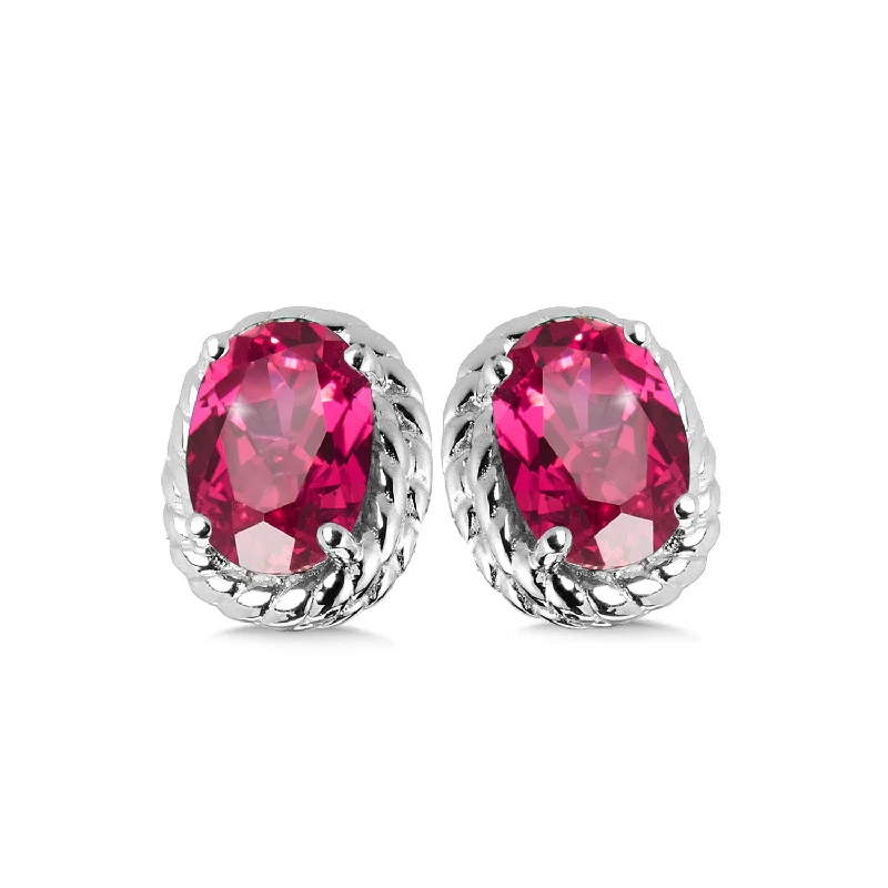 Statement earrings-Created Ruby Stud Earrings in Silver