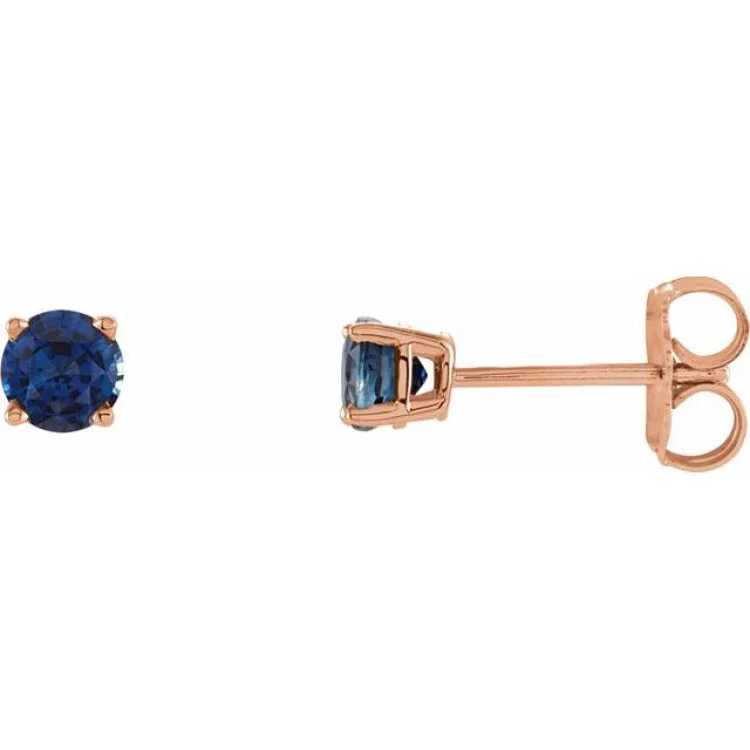 Custom hoop earrings-14K Rose 4 mm Lab-Grown Blue Sapphire Stud Earrings