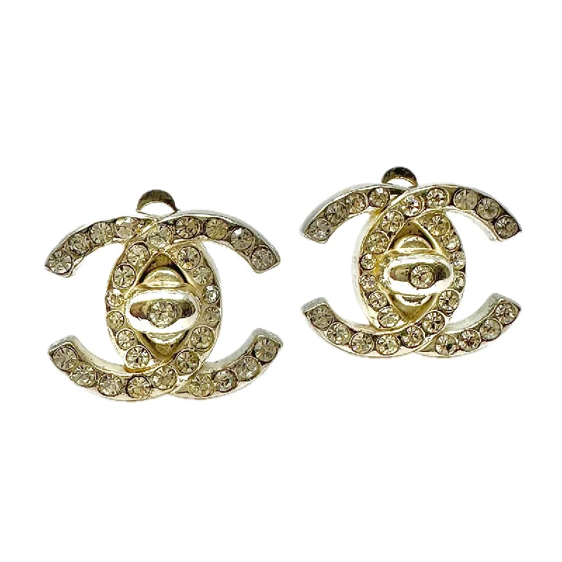 Designer earrings-Chanel Vintage 1996 CC Rhinestone Turnlock Earrings