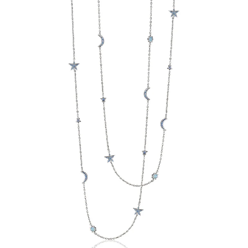 Handmade necklaces with organic materials -Sun, Moon and Stars 40-Inch Blue Topaz Necklace