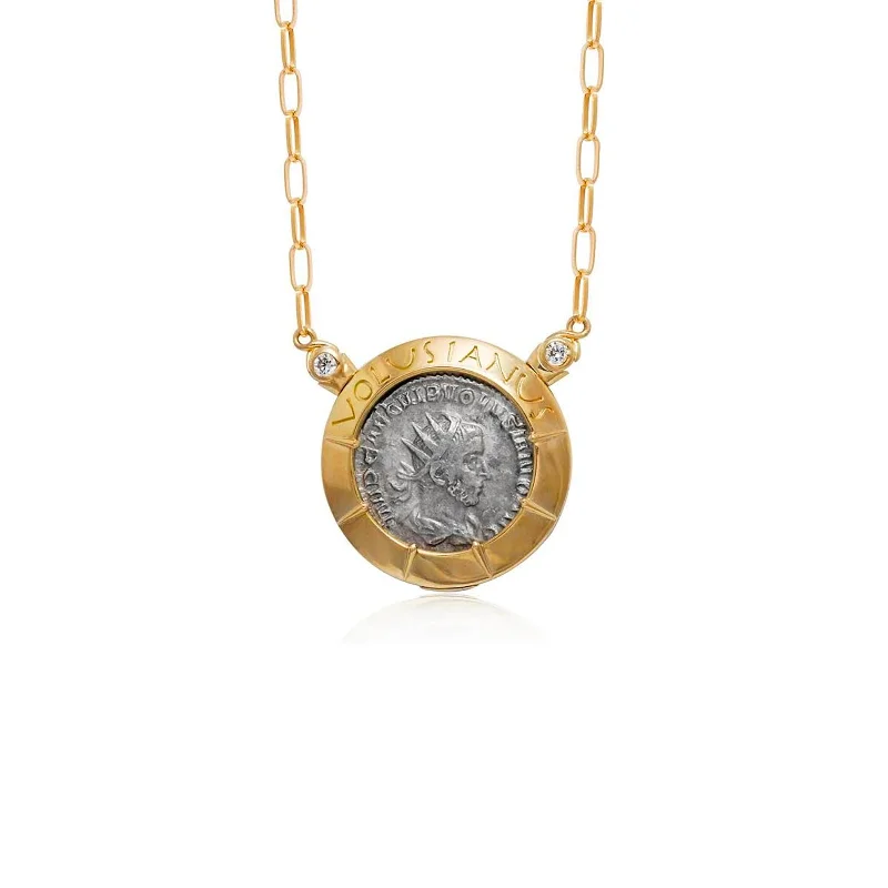 Silver necklaces for everyday wear -Roman Volusian Reversible Coin Necklace with Diamonds