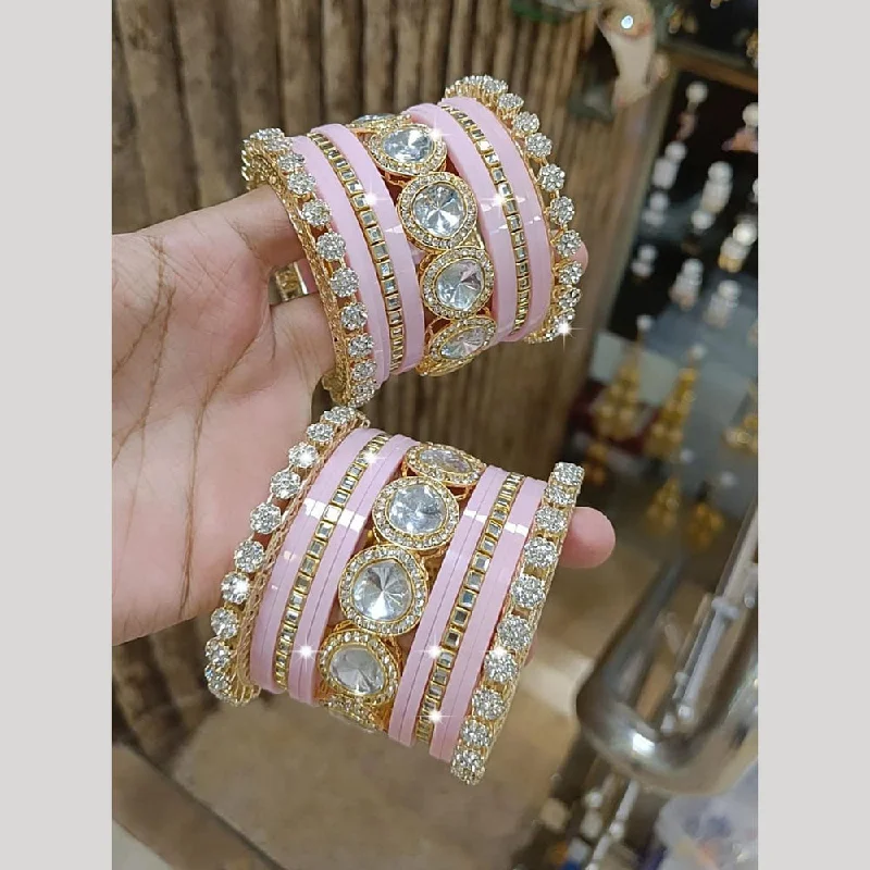 Wedding bangles with rose gold accents -Pooja Bangles Gold Plated Austrian Stone Acrylic Bangles Set