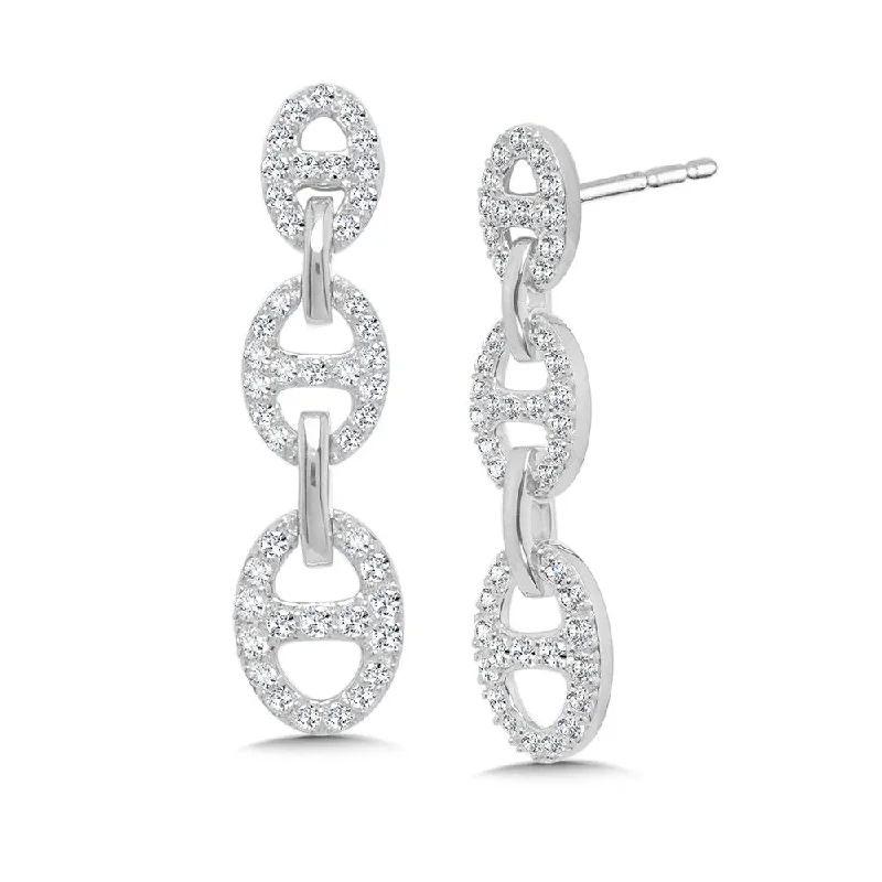 Custom earrings-Diamond Drop Link Earrings in White Gold