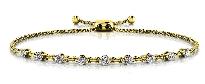 Luxury platinum bracelets for special occasions -14K Yellow Gold Diamond Adjustable Bolo Bracelet