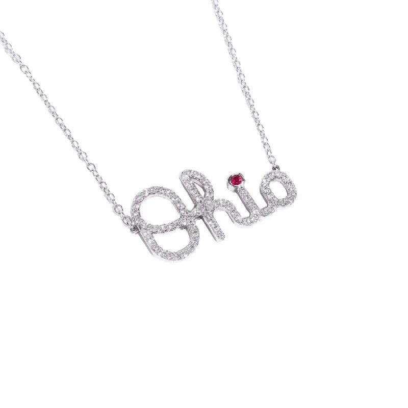 Statement necklaces for elegant events -OSU Diamond Script Ohio Necklace with Ruby Accent