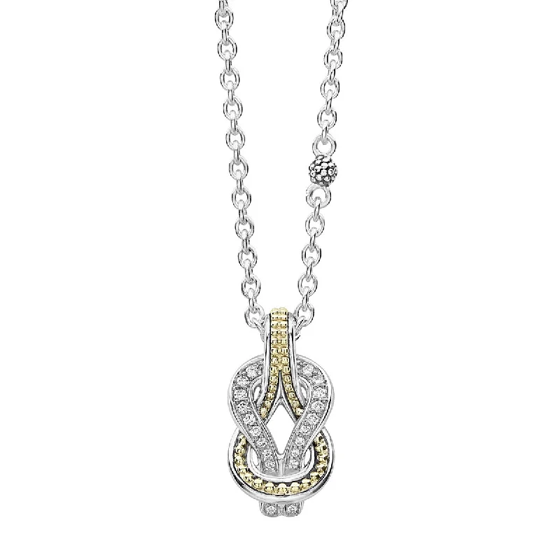 Bridal necklaces with crystals and pearls -Two Tone Knot Diamond Pendant Necklace