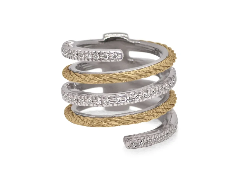 Statement rings with crystal embellishments -ALOR Yellow Cable Open Wrap Ring with 18kt Gold & Diamonds