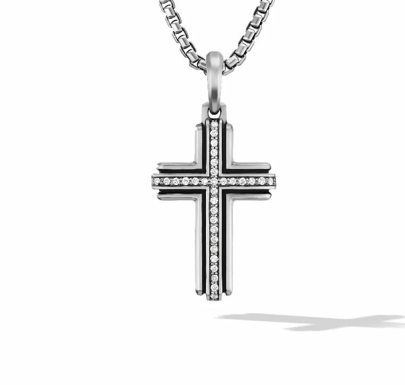 Elegant necklaces for women -Deco Cross Pendant in Sterling Silver with Pave Diamonds