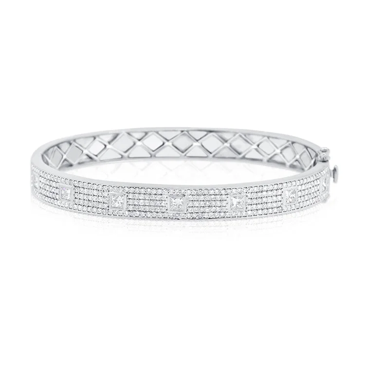 Friendship bracelets with colorful threads -14K White Gold Diamond Pave Hinged Bangle