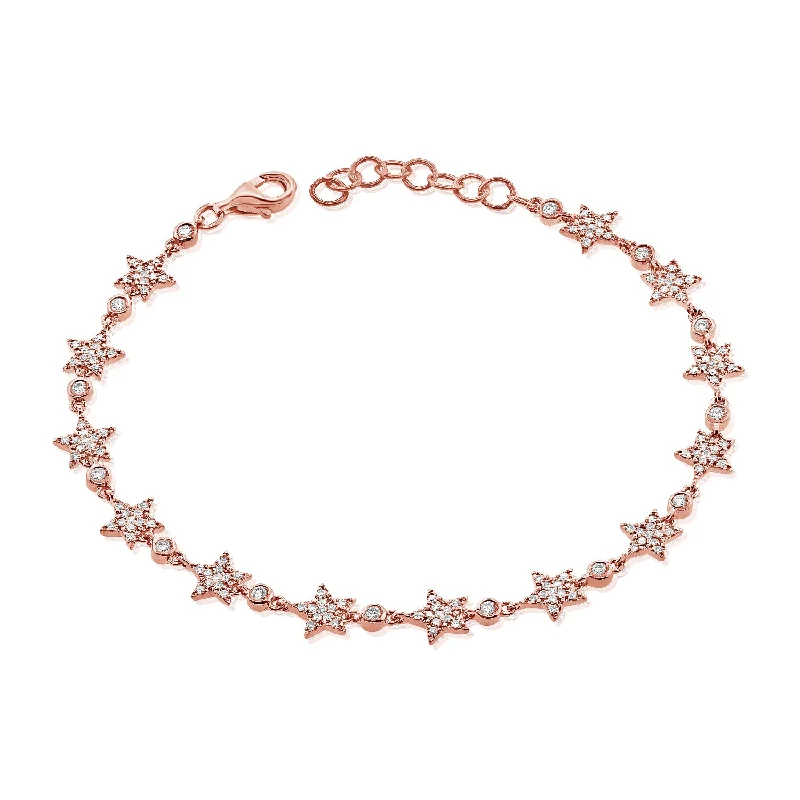 Simple bangles and bracelets for minimalists -14K Rose Gold Diamond Star Bracelet