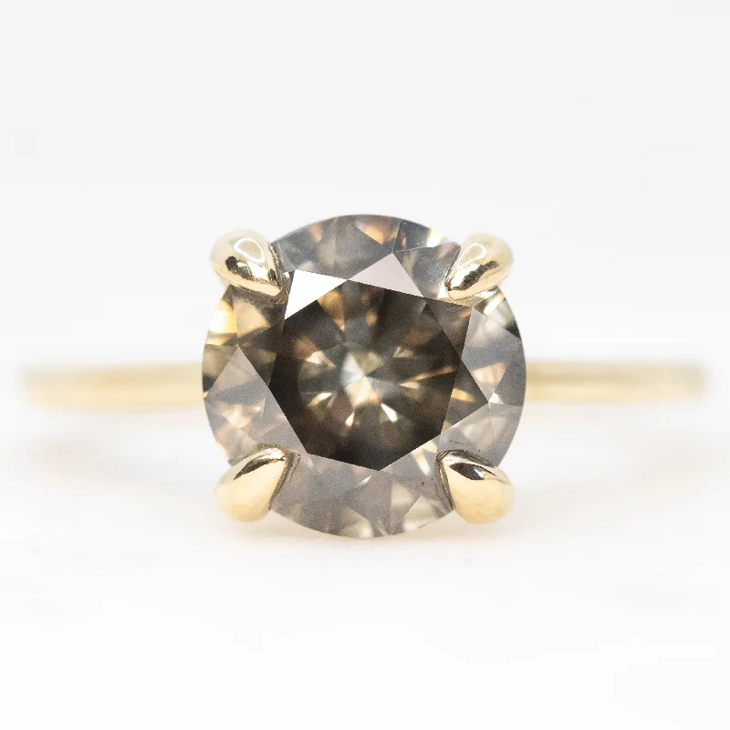 Customized birthstone rings for each month -Elle Ring with a 3.05 Carat Round Dark and Clear Champagne Diamond in 14k Yellow Gold - Ready to Size and Ship