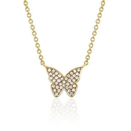 Silver necklaces for everyday wear -Pave Butterfly Necklace