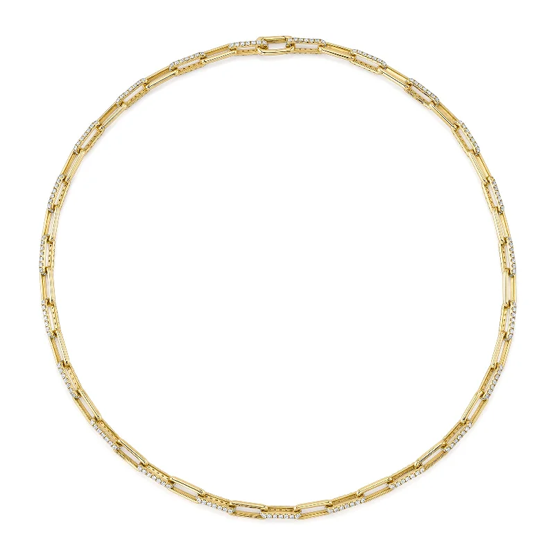 Luxury gold-plated necklaces for fashion lovers -Diamond Paper Clip Link Necklace