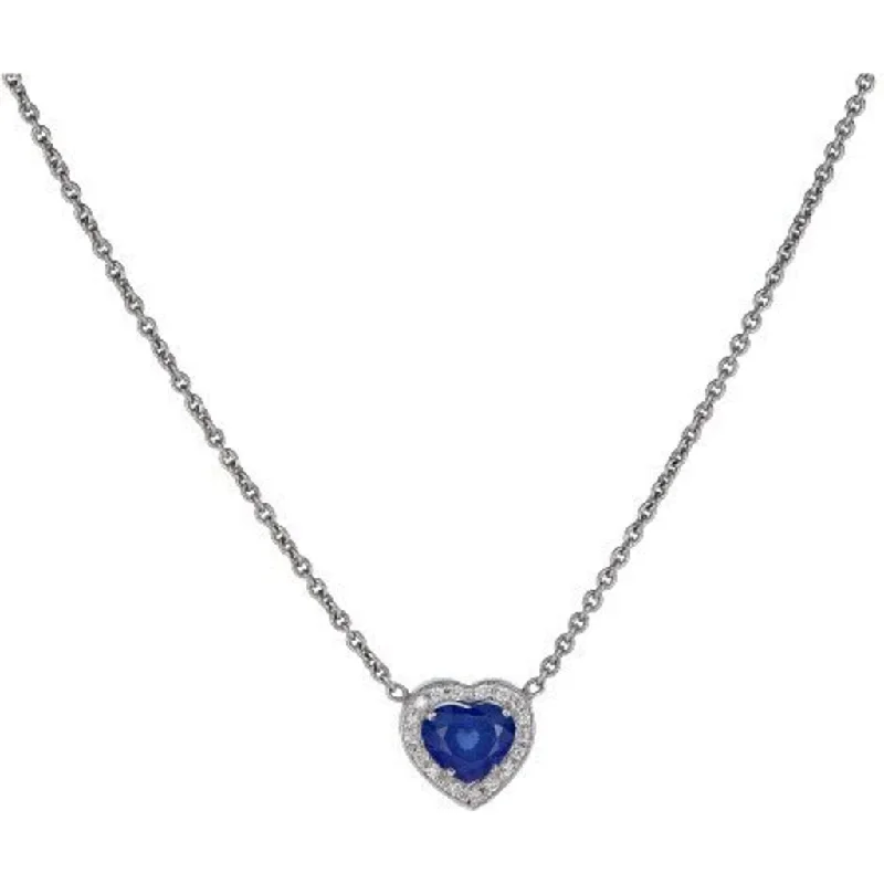 Simple and elegant silver pendant necklaces -Heart Pendant in Blue Sapphire in 18K White Gold